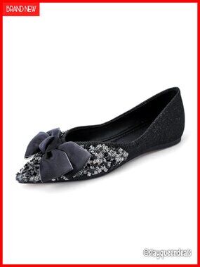 Women's Pointed Toe Slip On Ballet Flats Rhinestone Bow Comfort